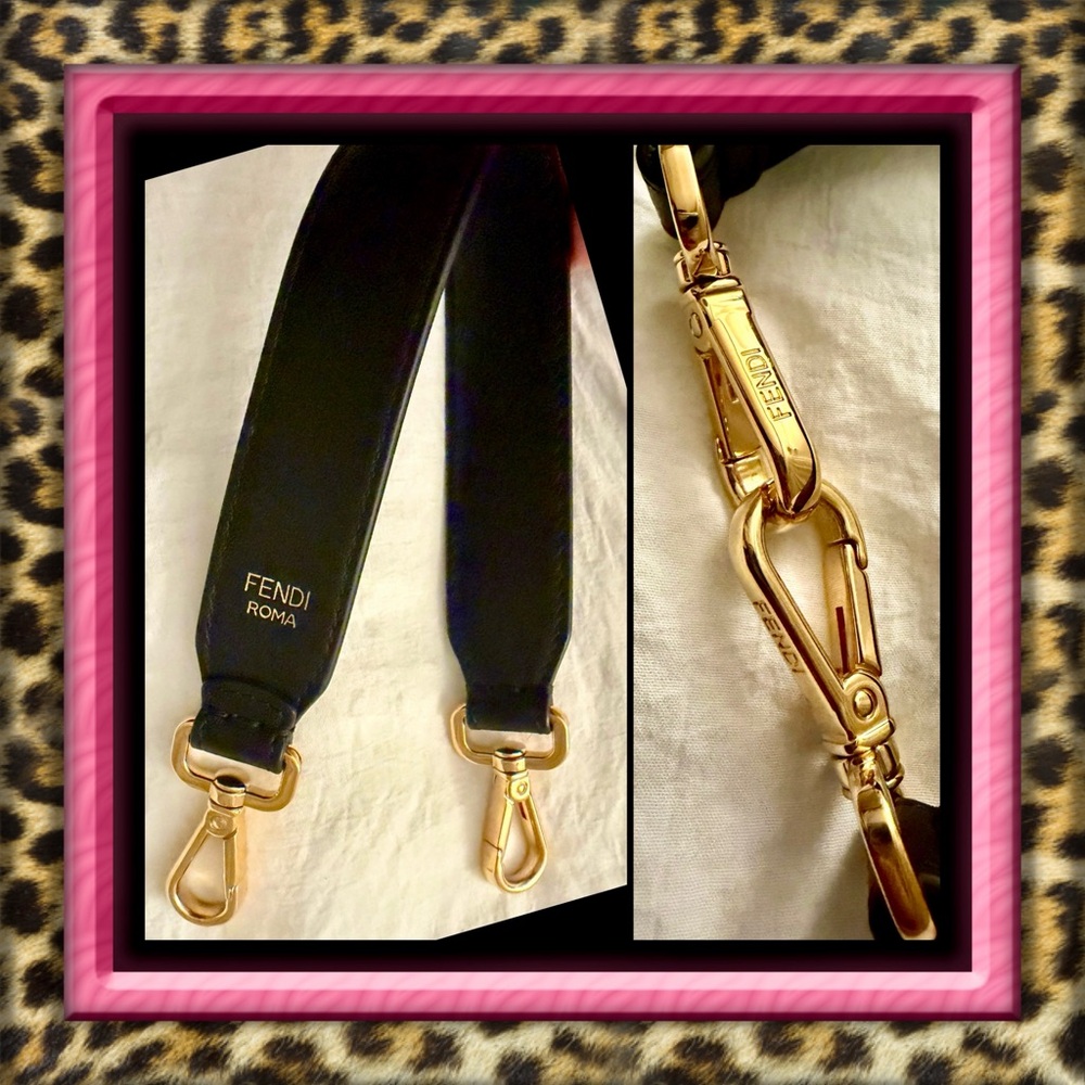 👑✅PRICE FIRM✅ AUTHENTIC FENDI Black and Gold Short Hand Strap